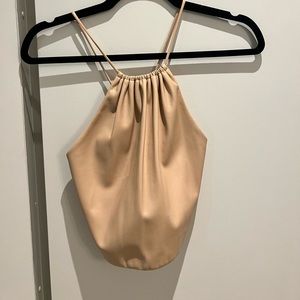 Alice And Olivia beige leather crop top with crossed back